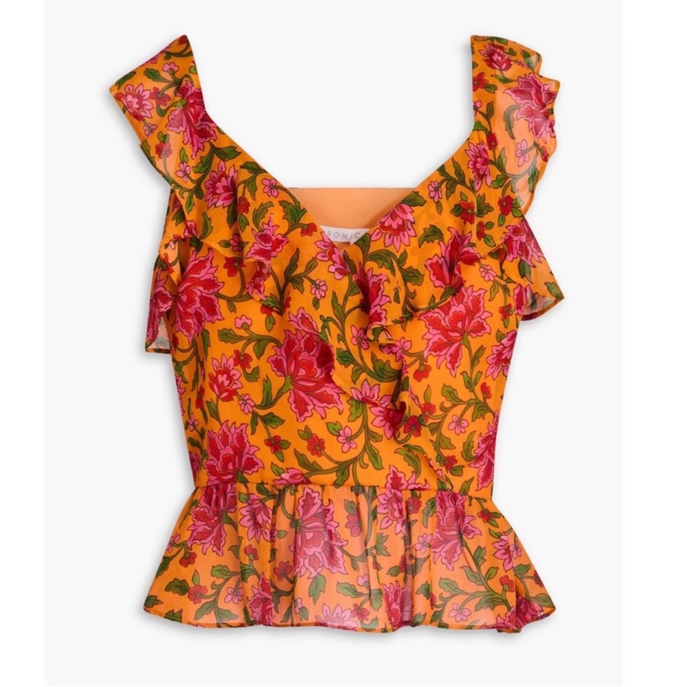 VERONICA BEARD Randa ruffled floral-print silk-crepe top